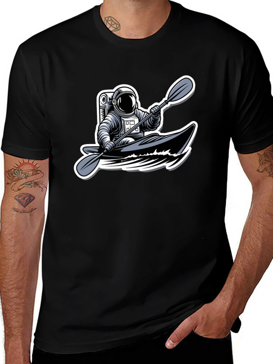 Astronaut Kayaking Graphic Tee - Outer Space Adventure Shirt