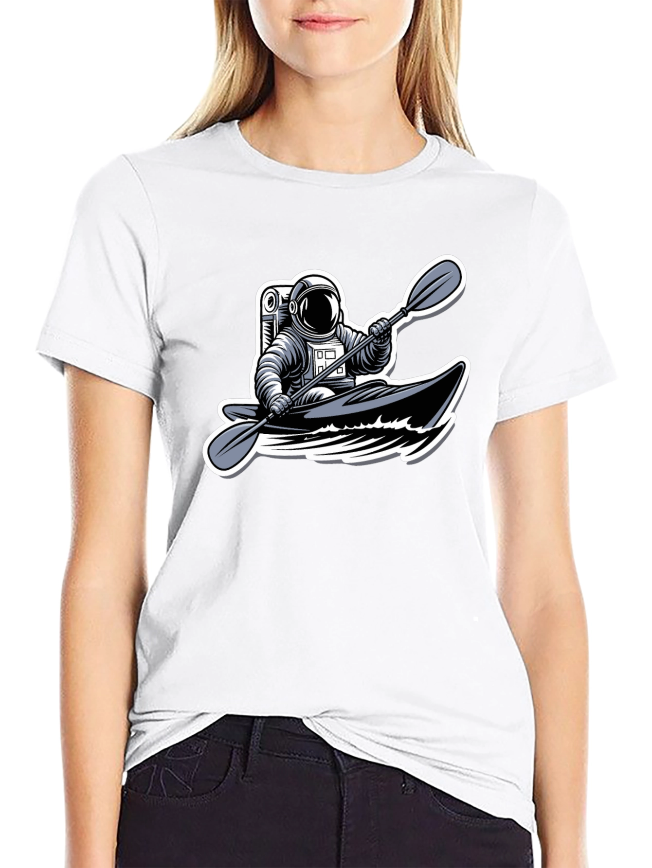 Astronaut Kayaking Graphic Tee - Outer Space Adventure Shirt