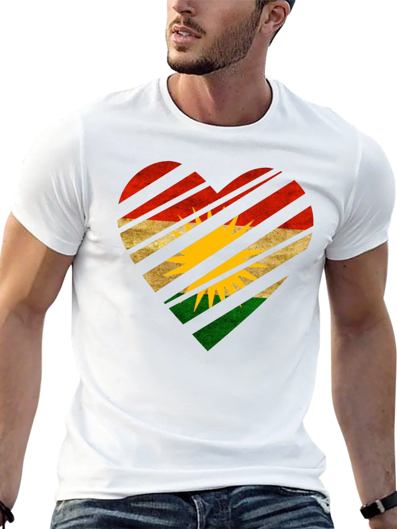 Kurdistan Flag Heart Graphic Black T-Shirt