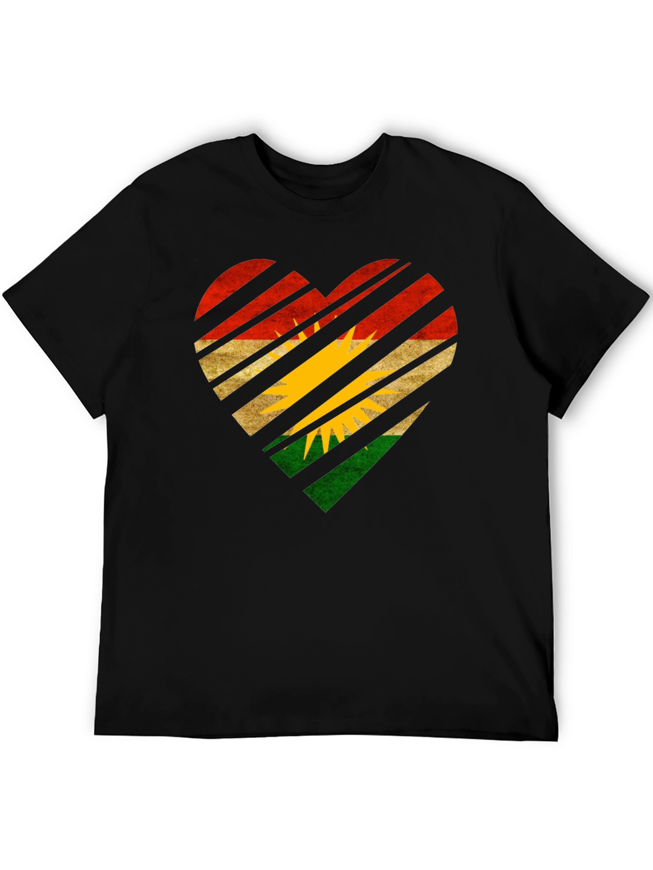 Kurdistan Flag Heart Graphic Black T-Shirt