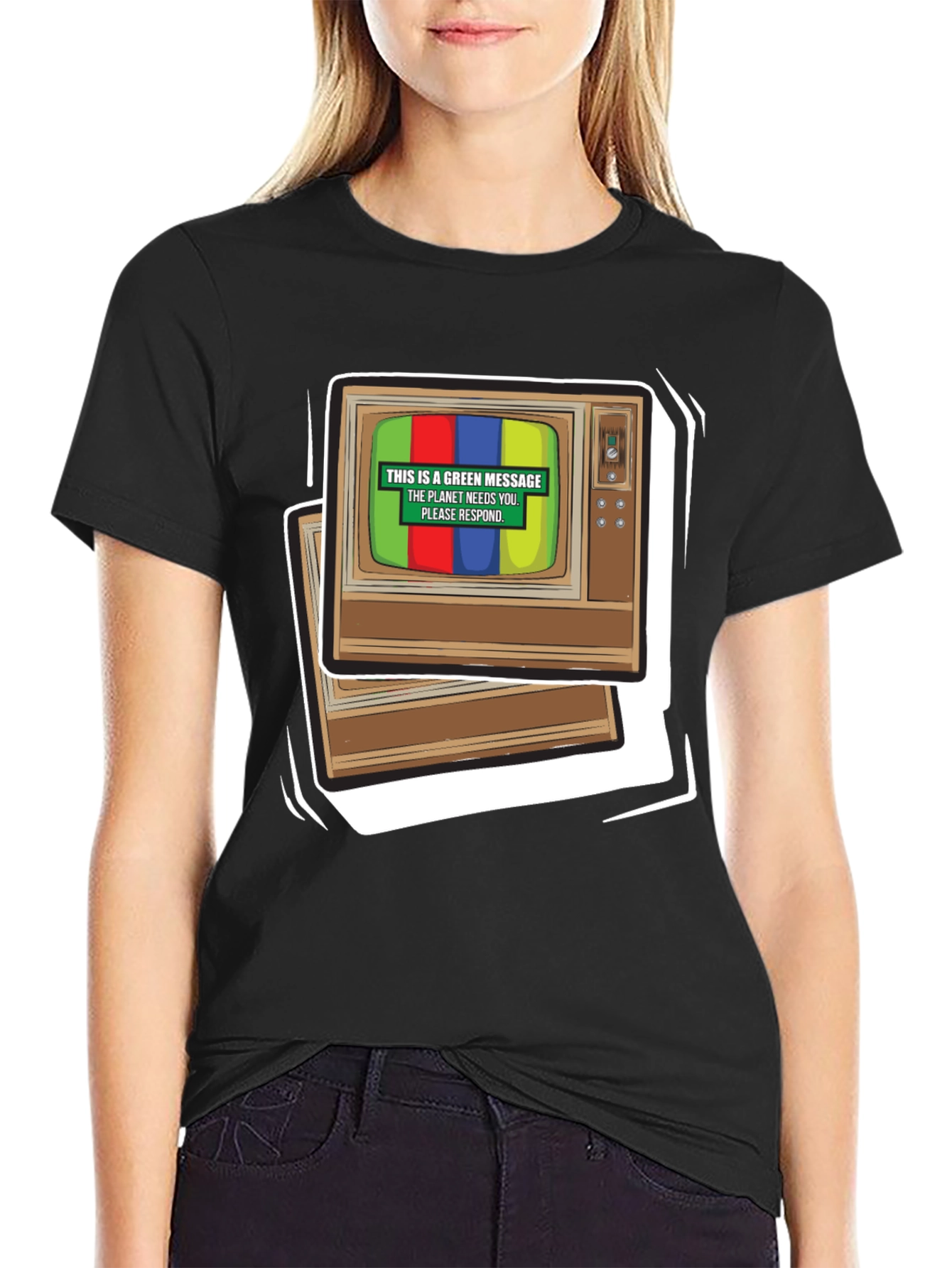 Retro TV Green Message T-Shirt