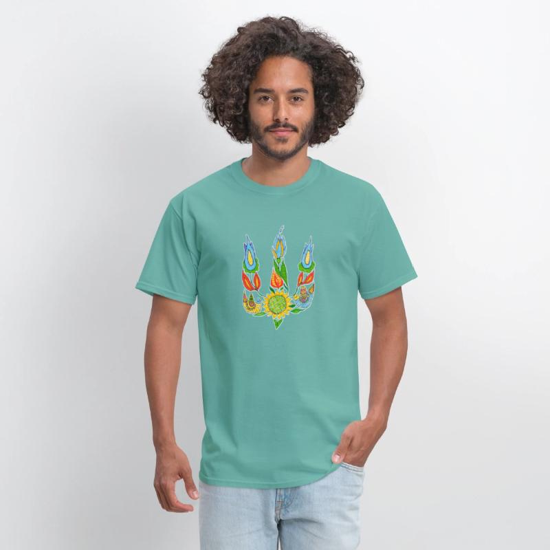 Ukrainian trident, Floral pattern, UA symbol.