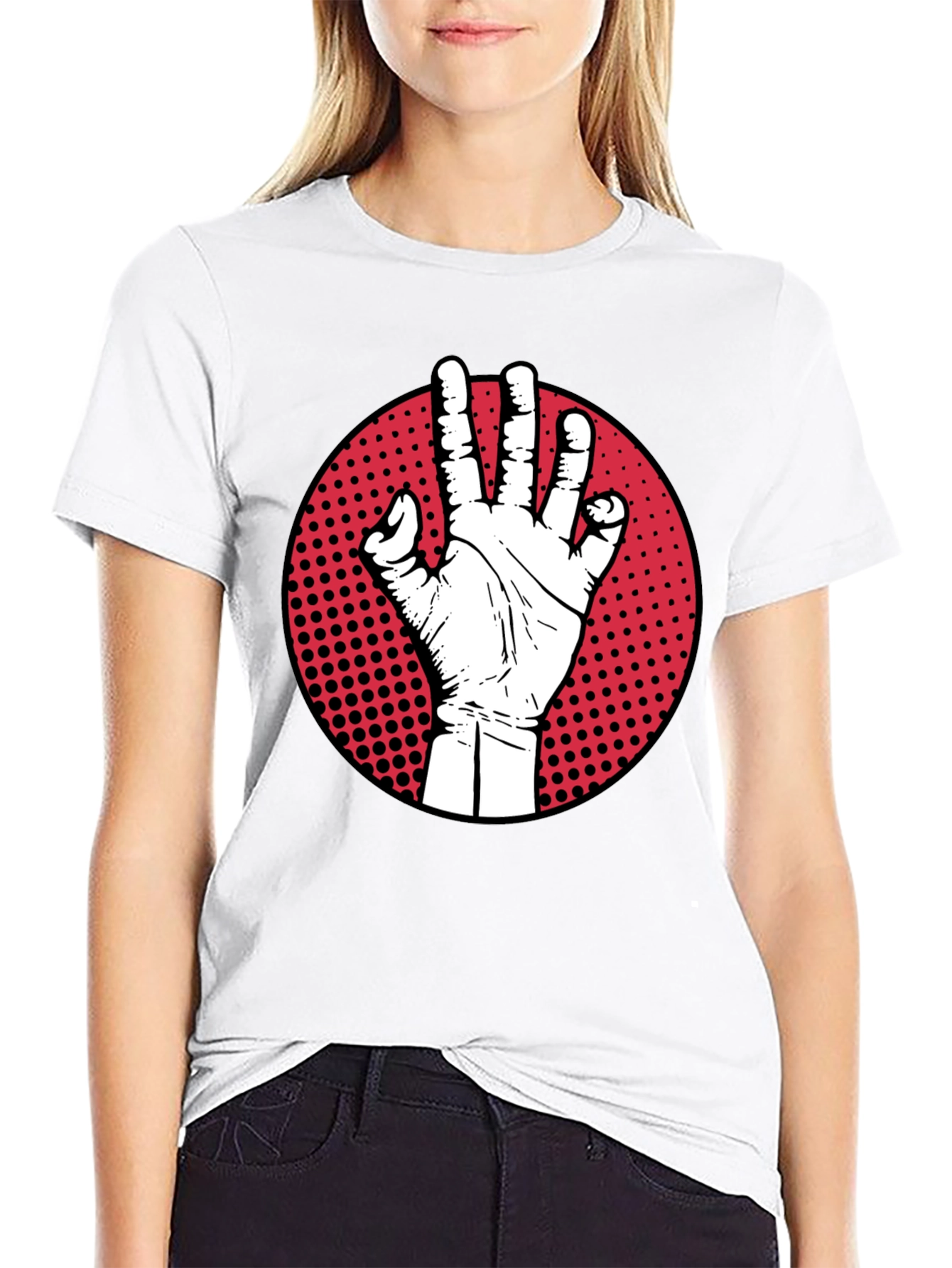 Hand Gesture Graphic Tee - Modern Casual Shirt