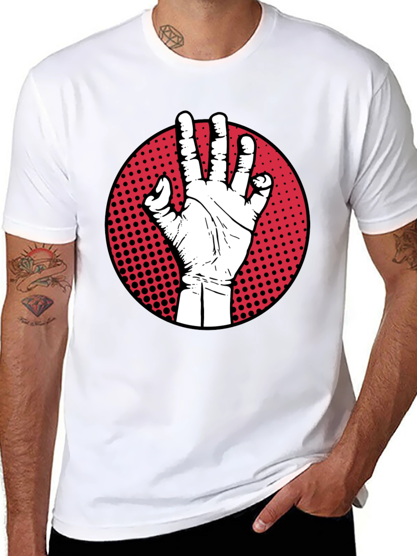 Hand Gesture Graphic Tee - Modern Casual Shirt