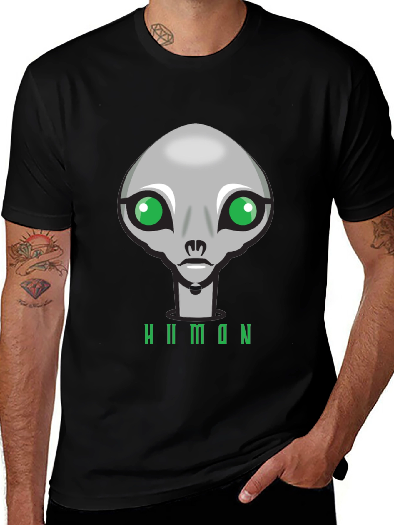 Alien Graphic T-Shirt - Human Design Black Cotton