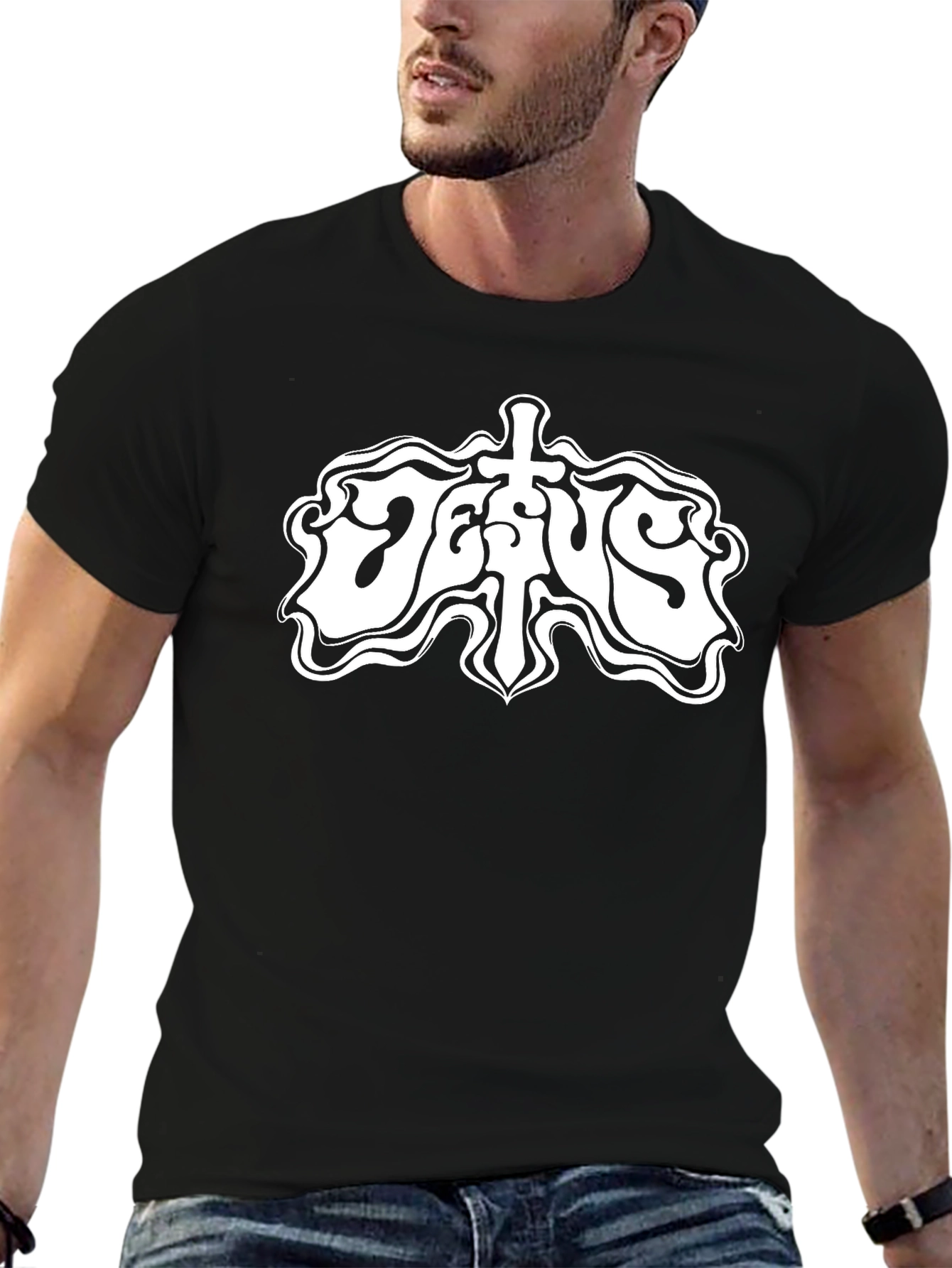 Jesus Graphic Print Black T-Shirt
