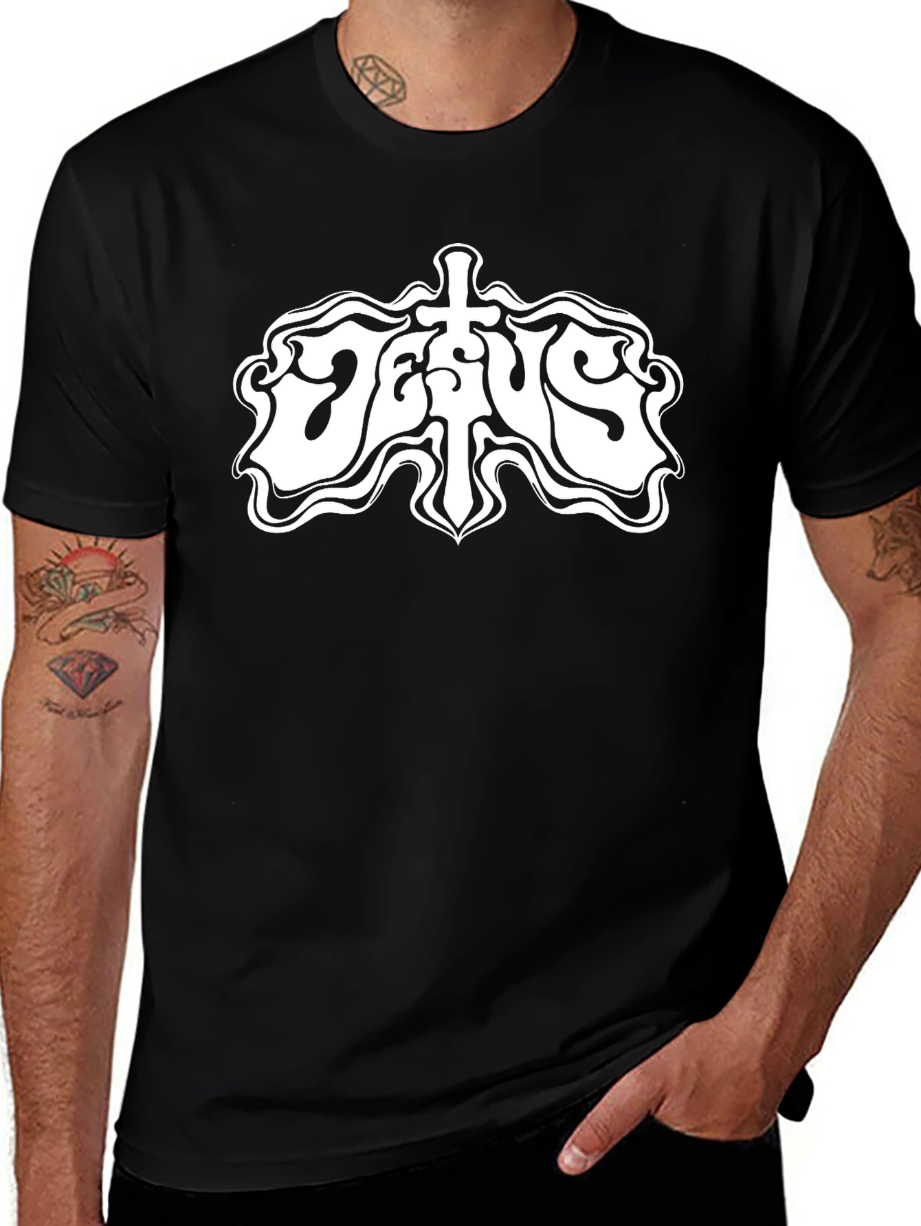 Jesus Graphic Print Black T-Shirt