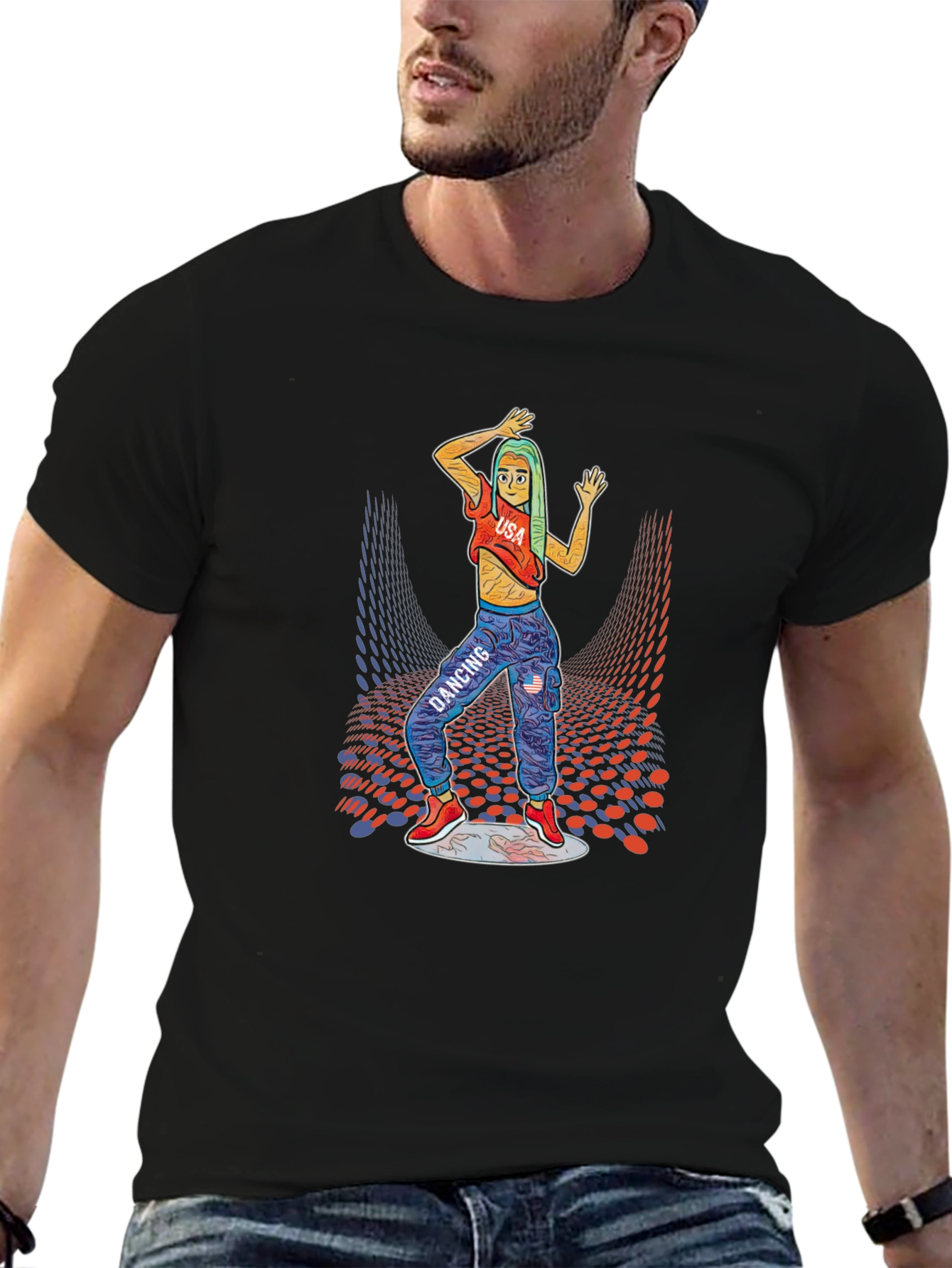 Dancing Girl Graphic Print Black T-Shirt