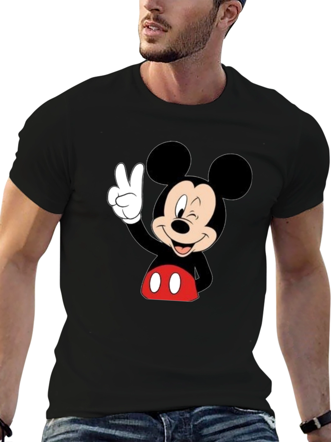 Mickey Mouse Peace Sign Black T-Shirt