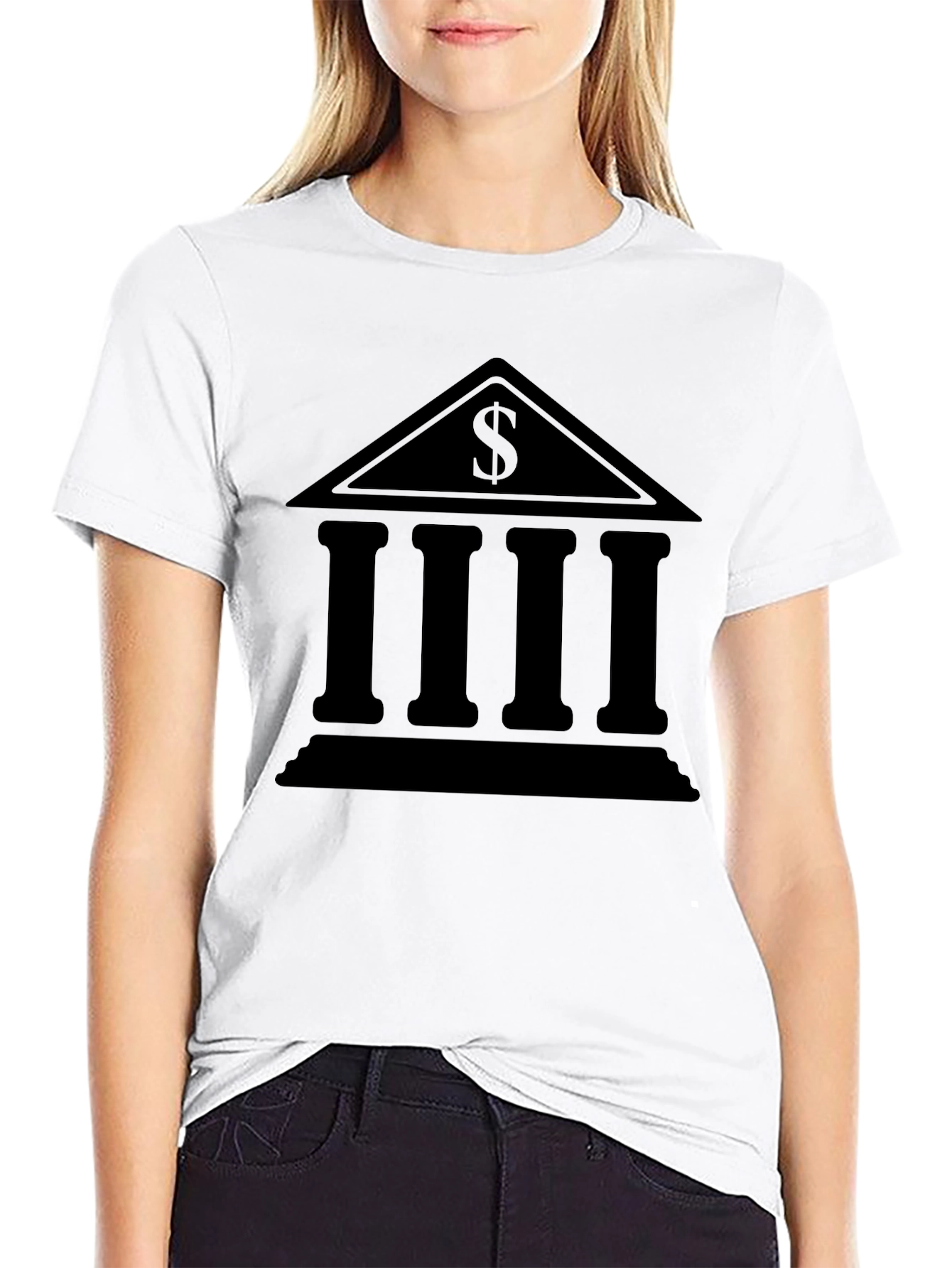 Bank Building Dollar Sign Graphic Black T-Shirt