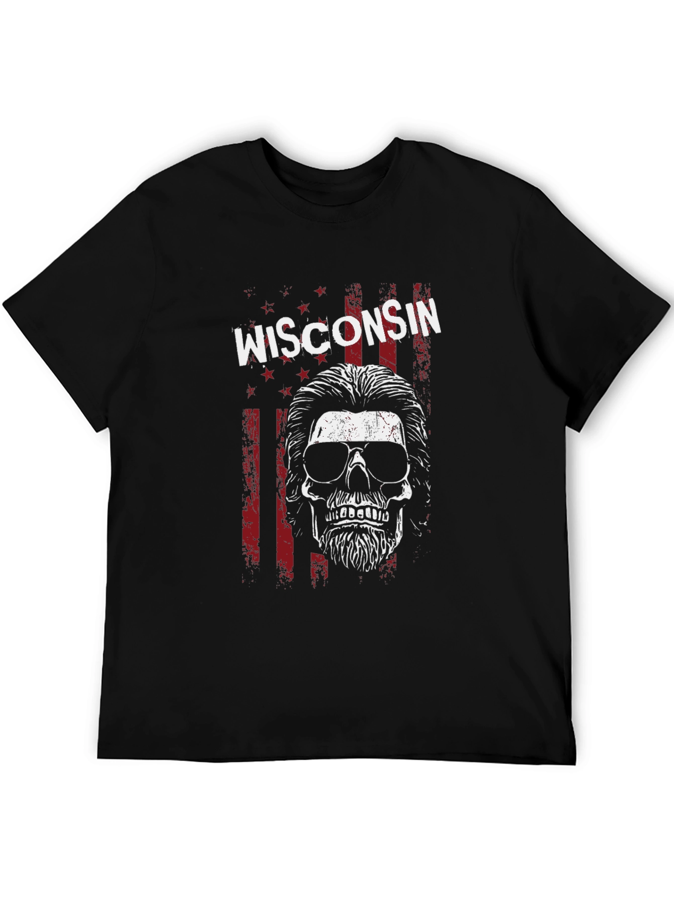 Wisconsin Skull Graphic Tee - USA Patriotic Shirt
