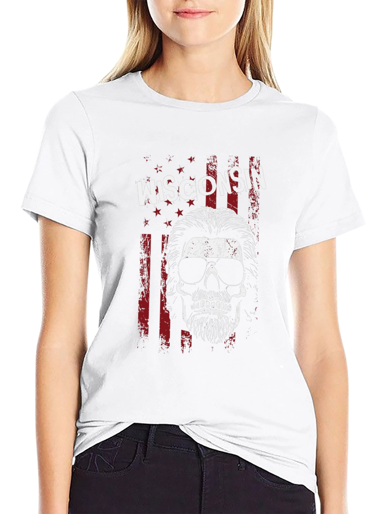 Wisconsin Skull Graphic Tee - USA Patriotic Shirt
