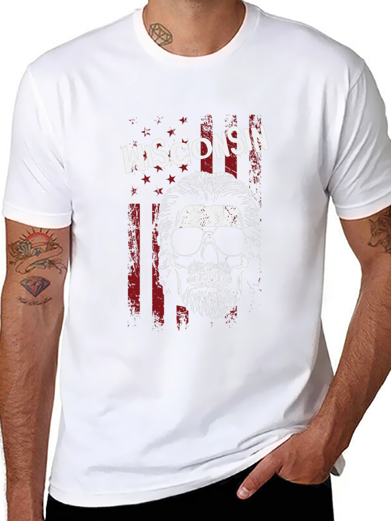 Wisconsin Skull Graphic Tee - USA Patriotic Shirt