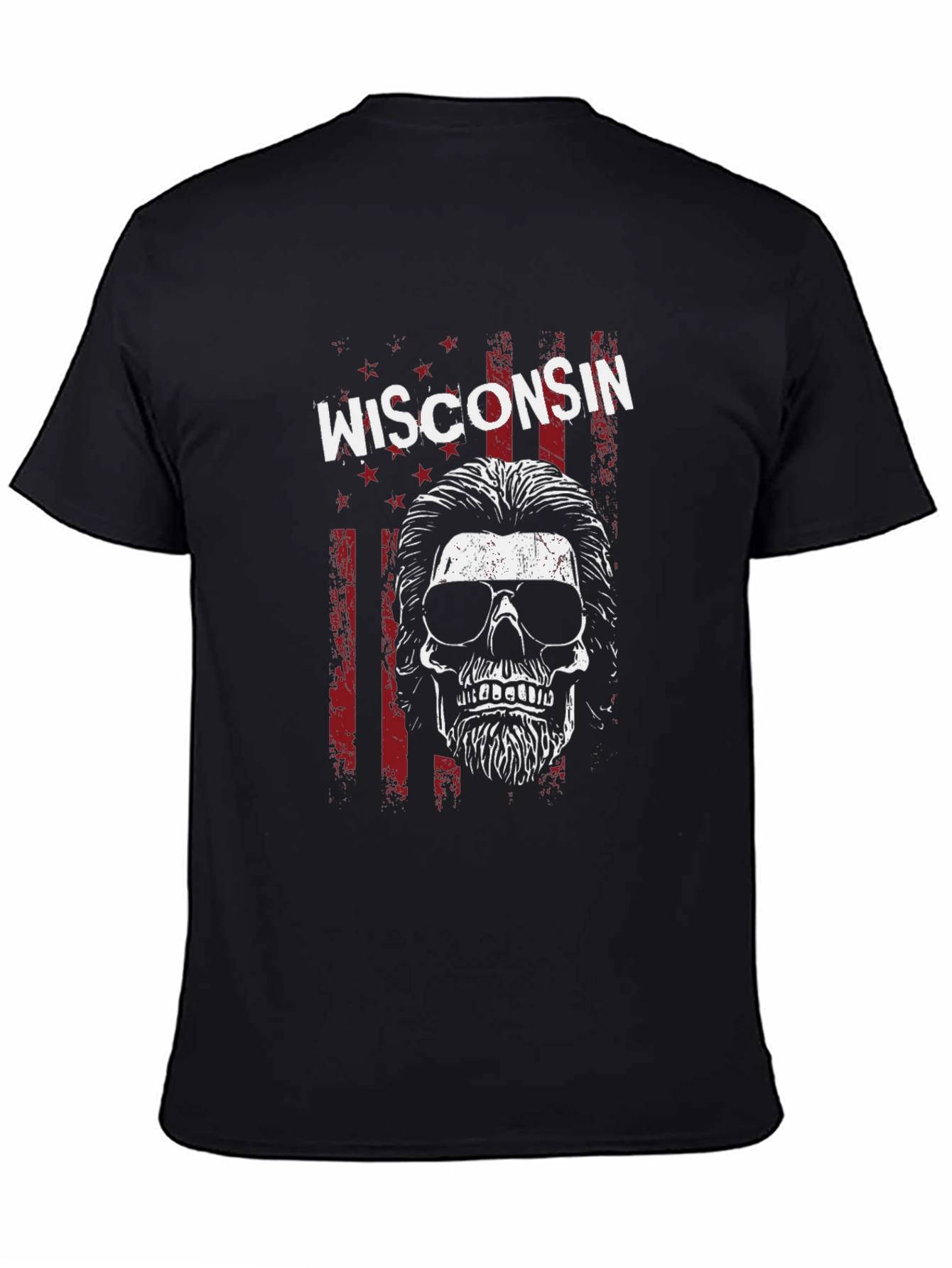 Wisconsin Skull Graphic Tee - USA Patriotic Shirt