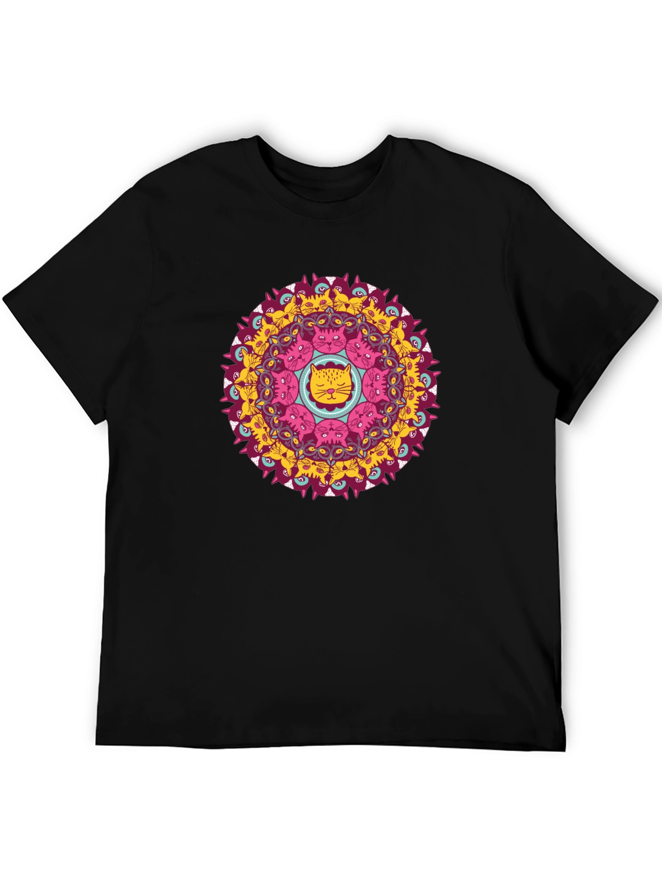 Cat Mandala Black T-Shirt - Unique Graphic Tee