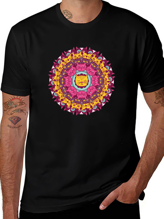 Cat Mandala Black T-Shirt - Unique Graphic Tee