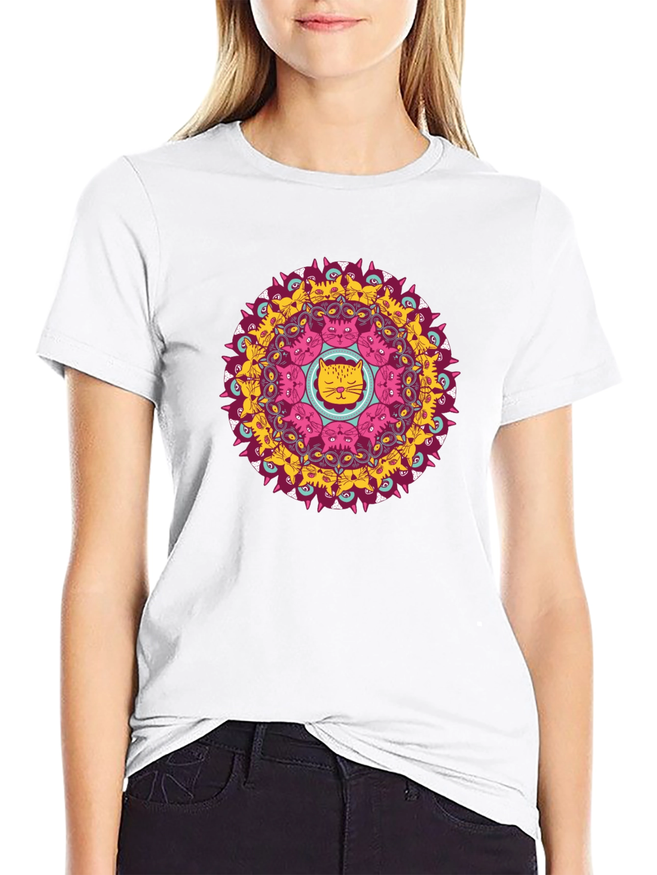 Cat Mandala Black T-Shirt - Unique Graphic Tee