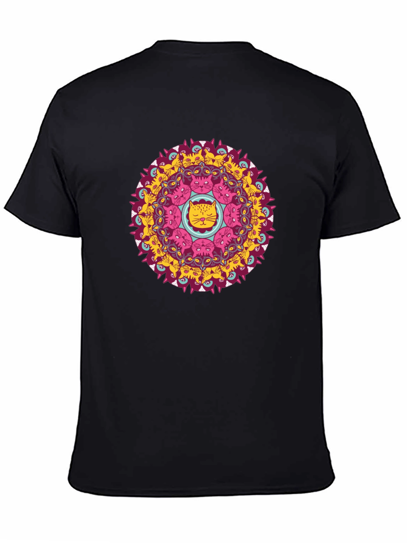 Cat Mandala Black T-Shirt - Unique Graphic Tee