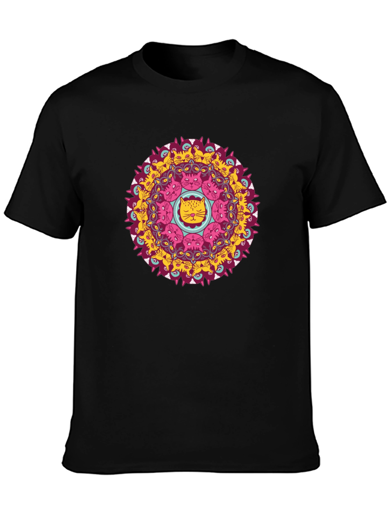 Cat Mandala Black T-Shirt - Unique Graphic Tee
