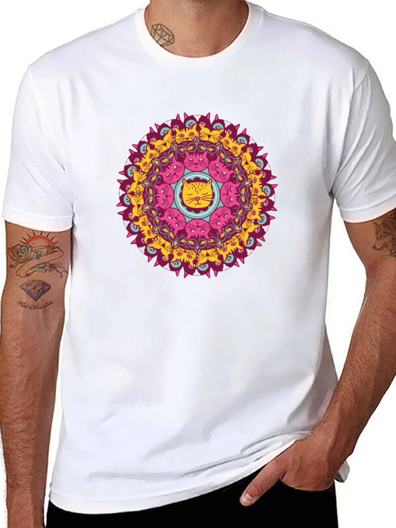 Cat Mandala Black T-Shirt - Unique Graphic Tee