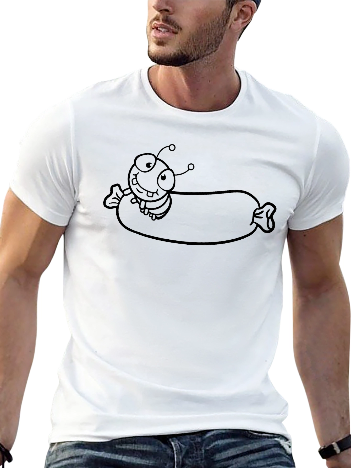 Cartoon Insect on a Sausage T-Shirt - Black
