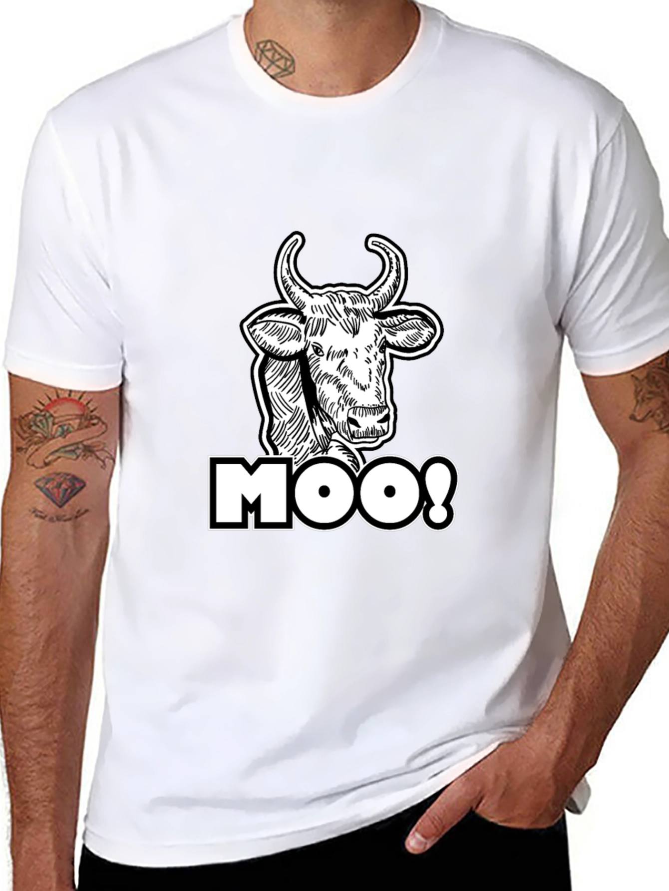 Moo! Cow Graphic Print Black T-Shirt