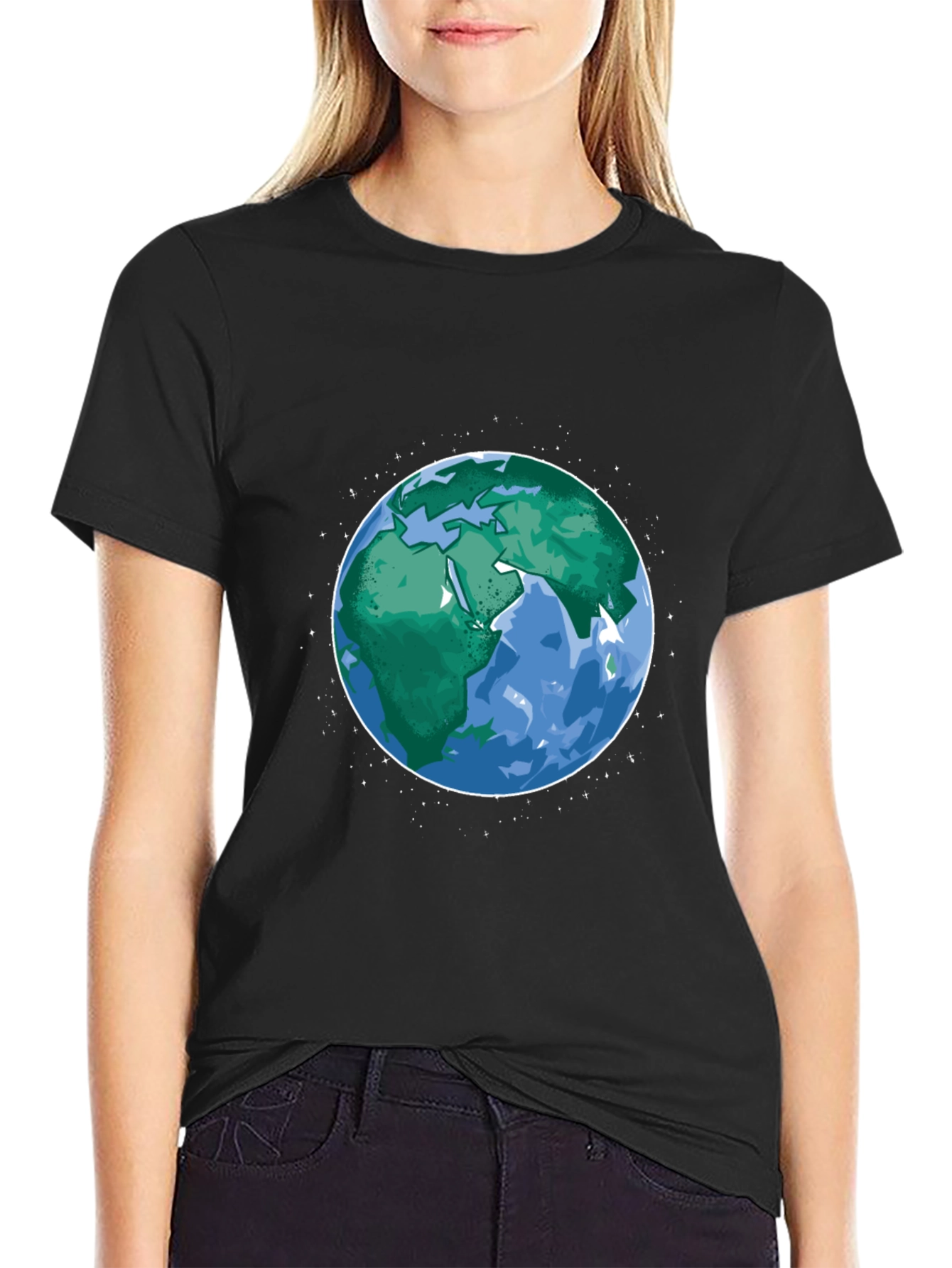 Earth Graphic Tee - Black Cotton Blend Casual T-Shirt