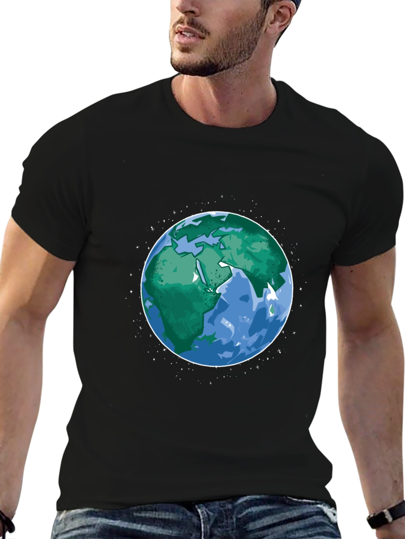 Earth Graphic Tee - Black Cotton Blend Casual T-Shirt