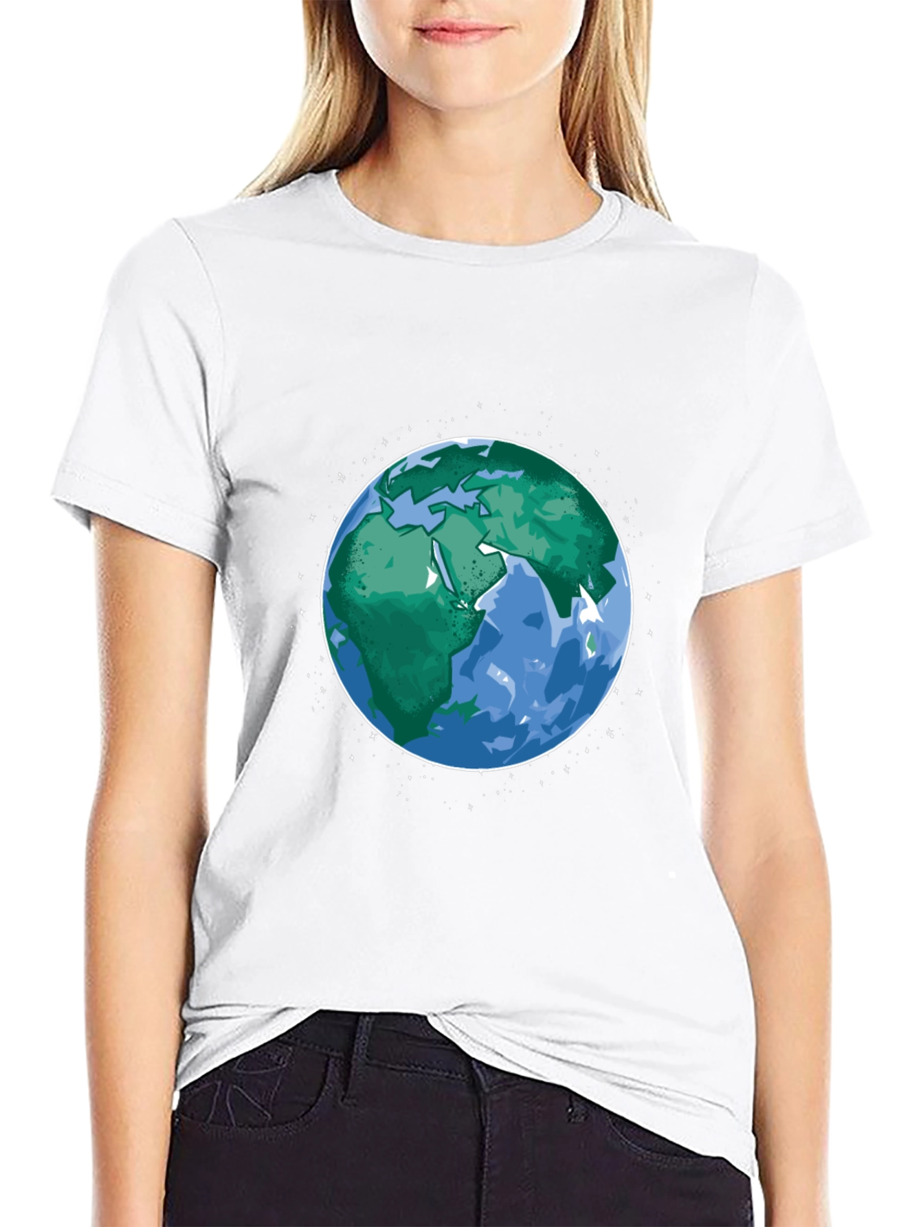 Earth Graphic Tee - Black Cotton Blend Casual T-Shirt