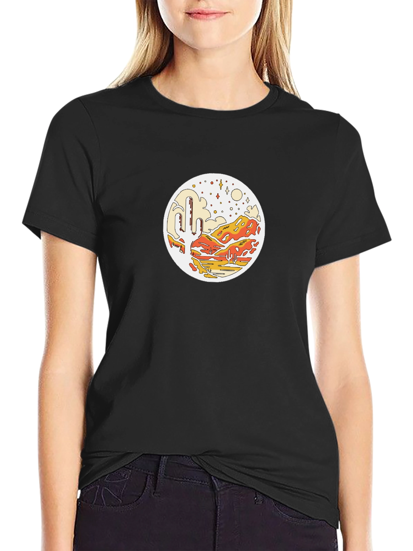 Desert Scene Graphic Tee - Black Cotton T-Shirt