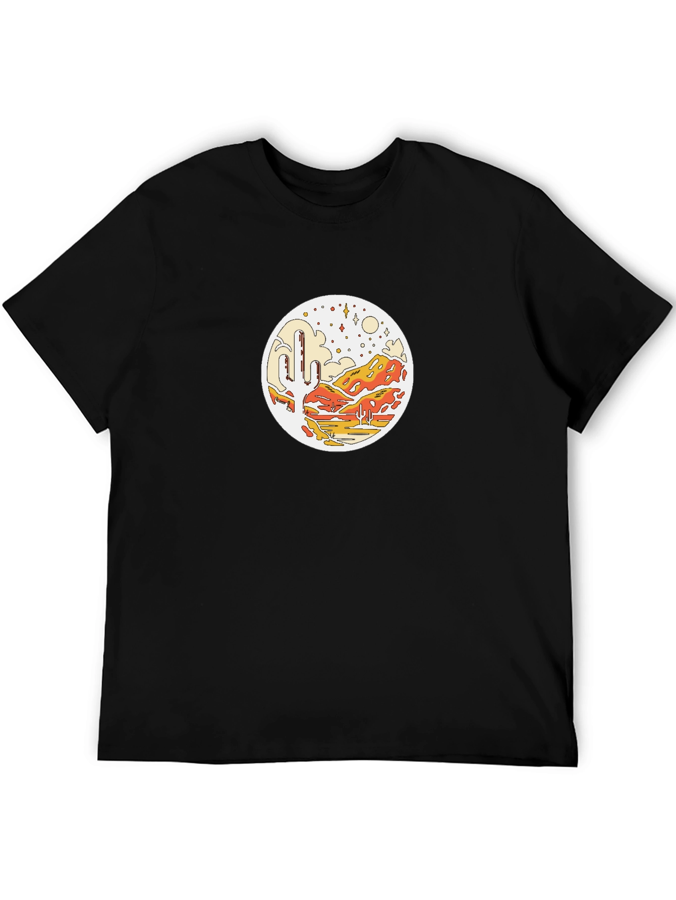 Desert Scene Graphic Tee - Black Cotton T-Shirt