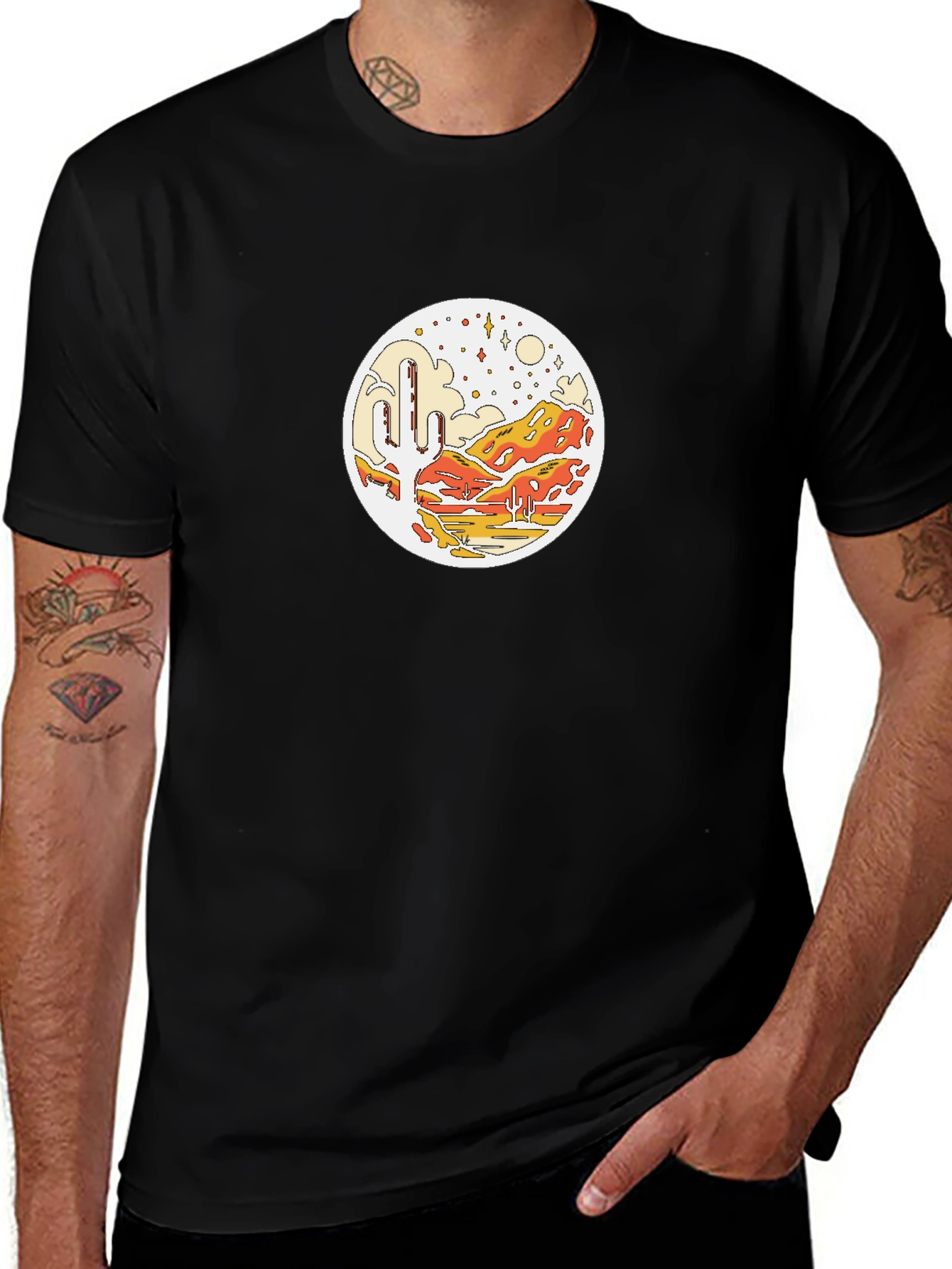 Desert Scene Graphic Tee - Black Cotton T-Shirt