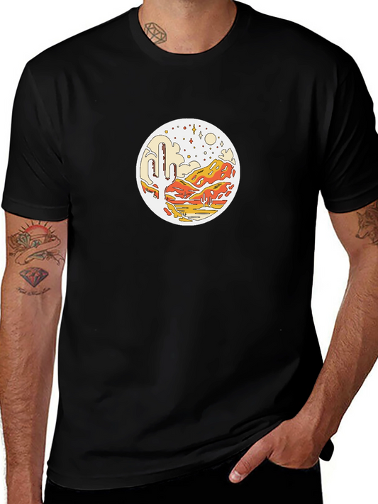 Desert Scene Graphic Tee - Black Cotton T-Shirt