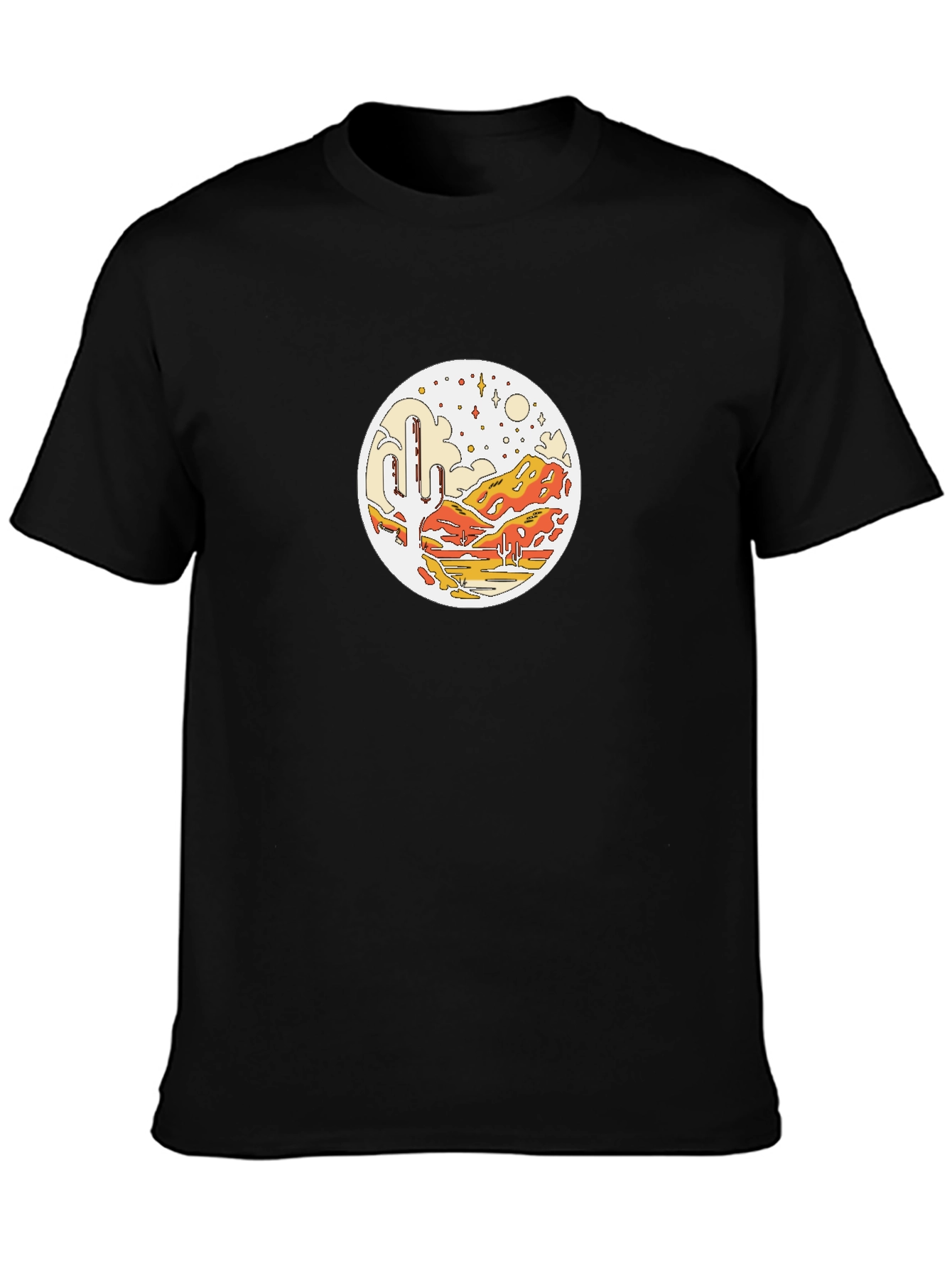 Desert Scene Graphic Tee - Black Cotton T-Shirt