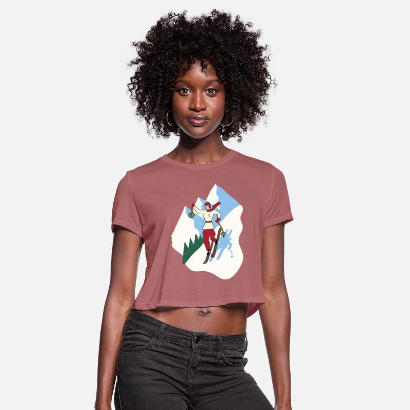 Vintage Style Art Deco Ski Girl on Mountain