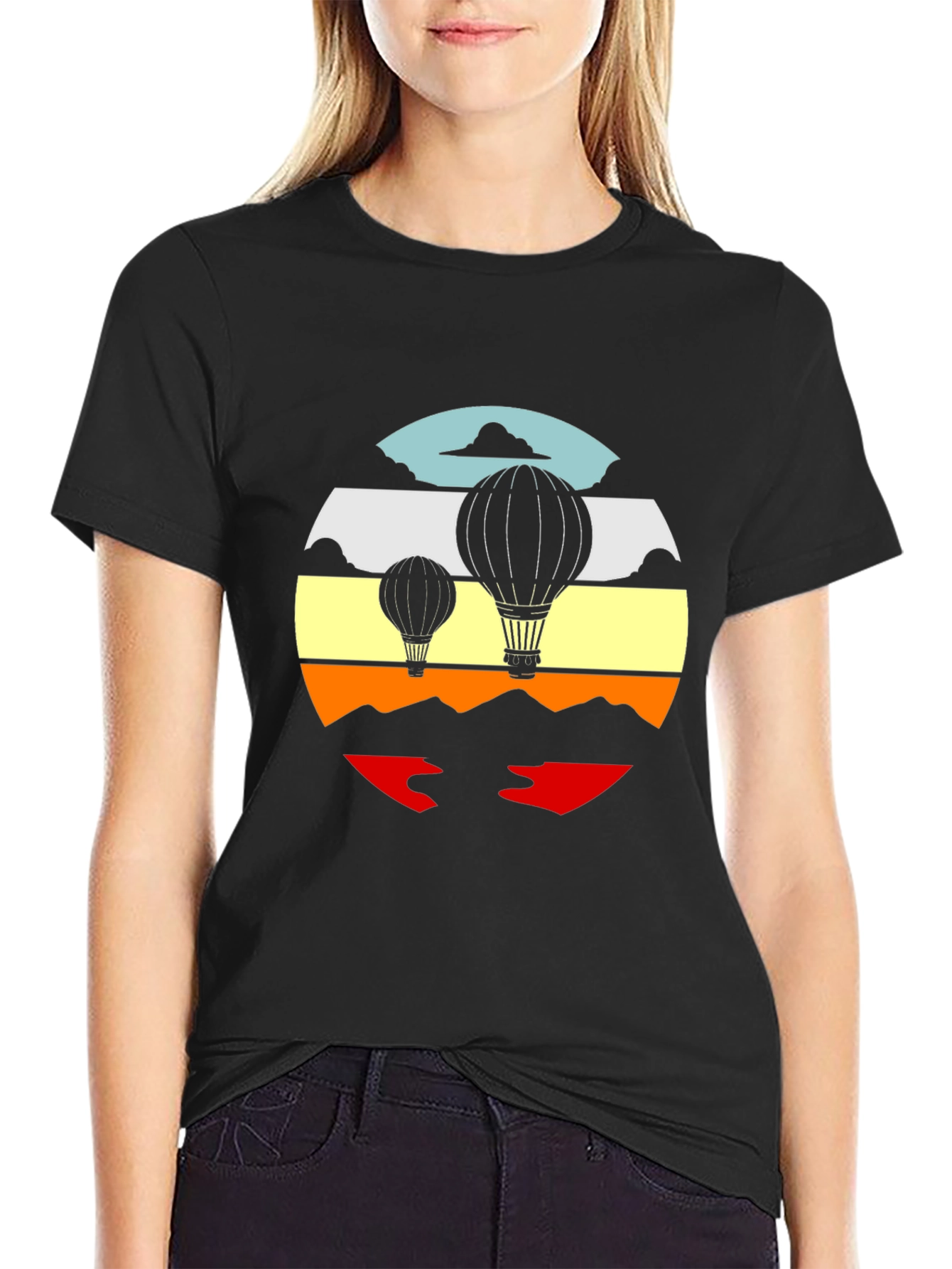 Retro Hot Air Balloon Graphic Tee - Black