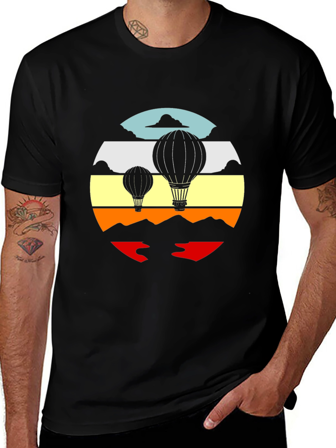 Retro Hot Air Balloon Graphic Tee - Black