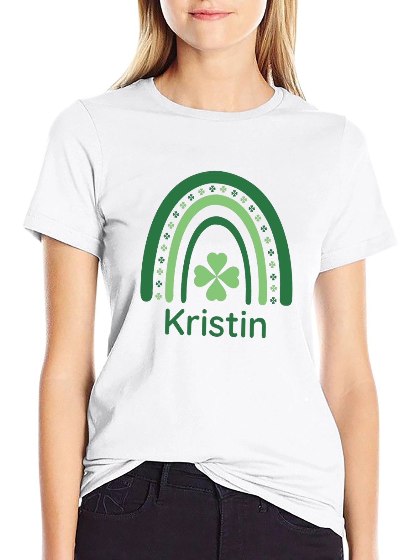St. Patricks Day Kristin Rainbow Clover T-Shirt