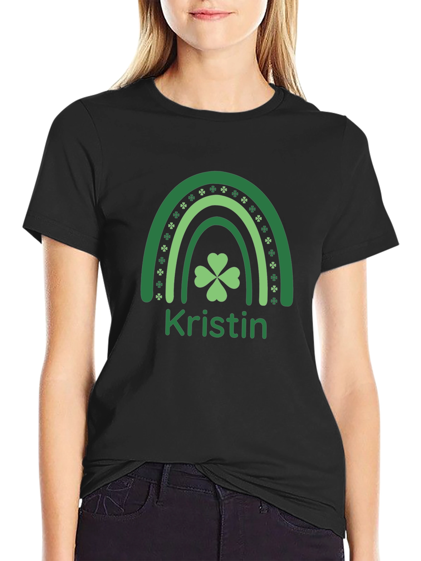 St. Patricks Day Kristin Rainbow Clover T-Shirt