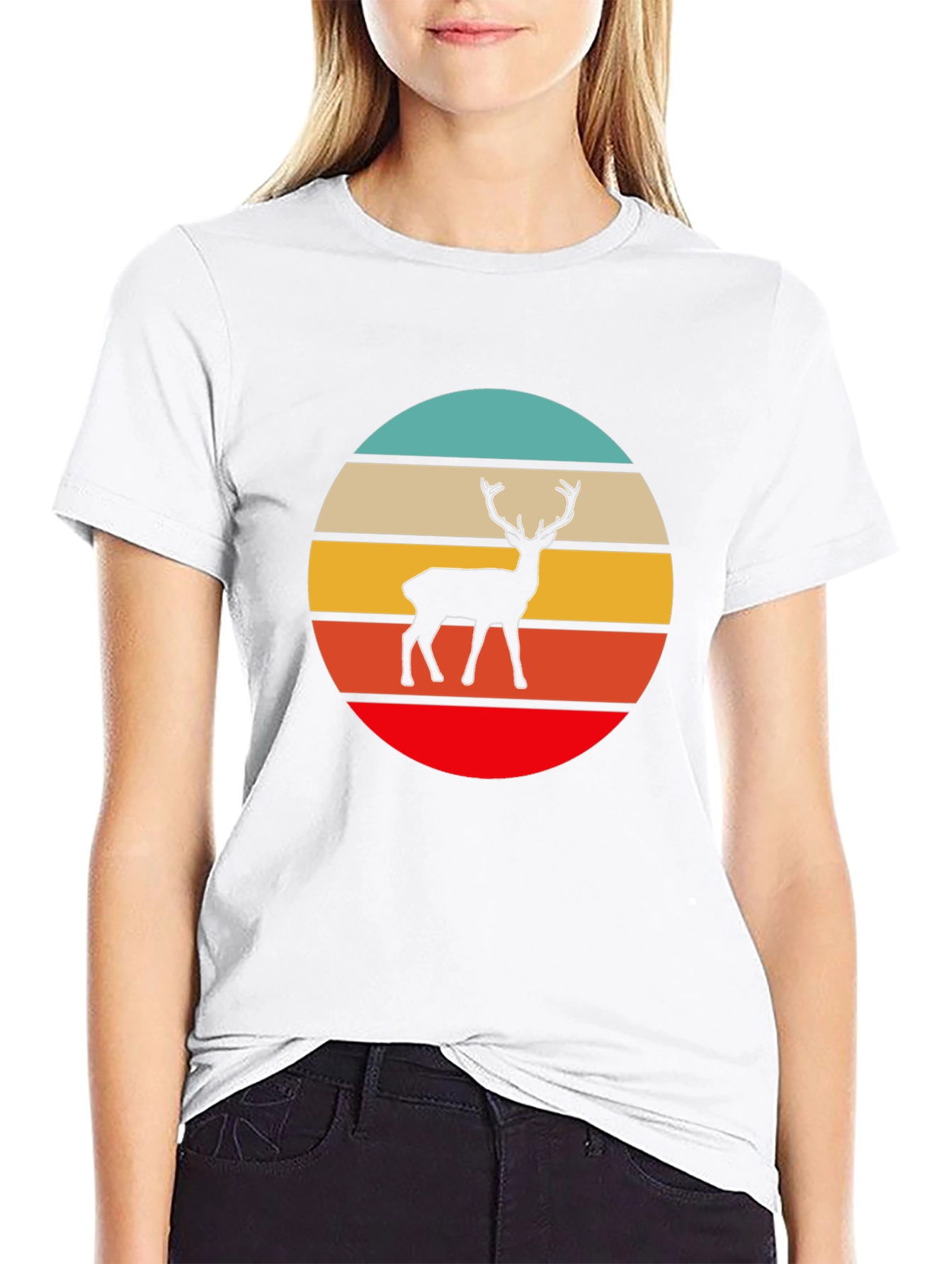 Retro Deer Graphic Tee - Black Cotton T-Shirt