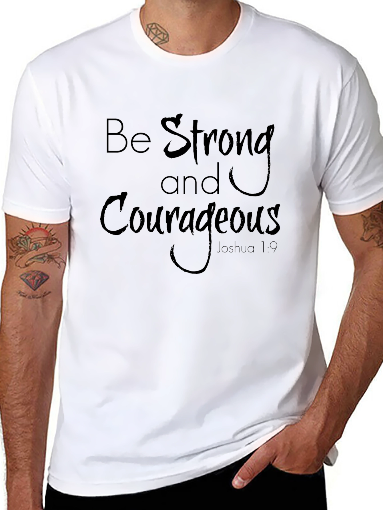 Be Strong Courageous T-Shirt Joshua 1:9 Black Cotton Tee