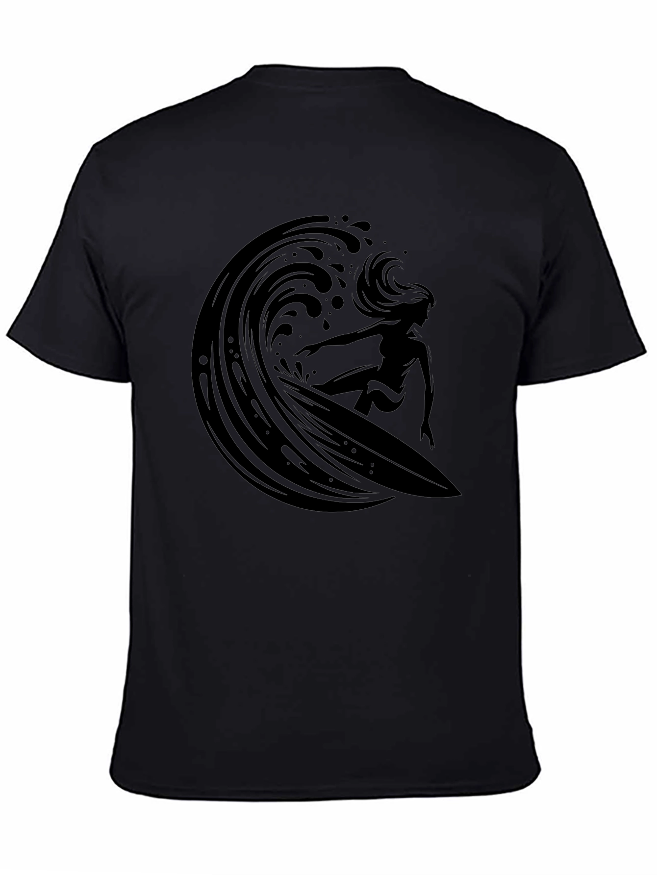 Surfer Girl Wave Graphic Black T-Shirt