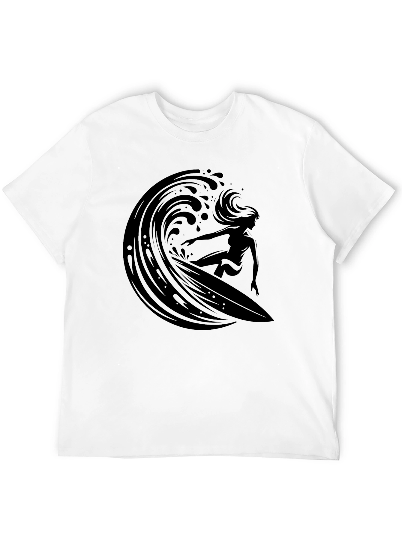 Surfer Girl Wave Graphic Black T-Shirt