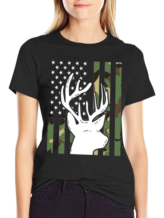 Deer Hunter Camo Flag Graphic Tee