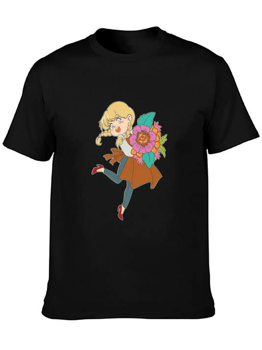 Floral Girl Cartoon Graphic Tee