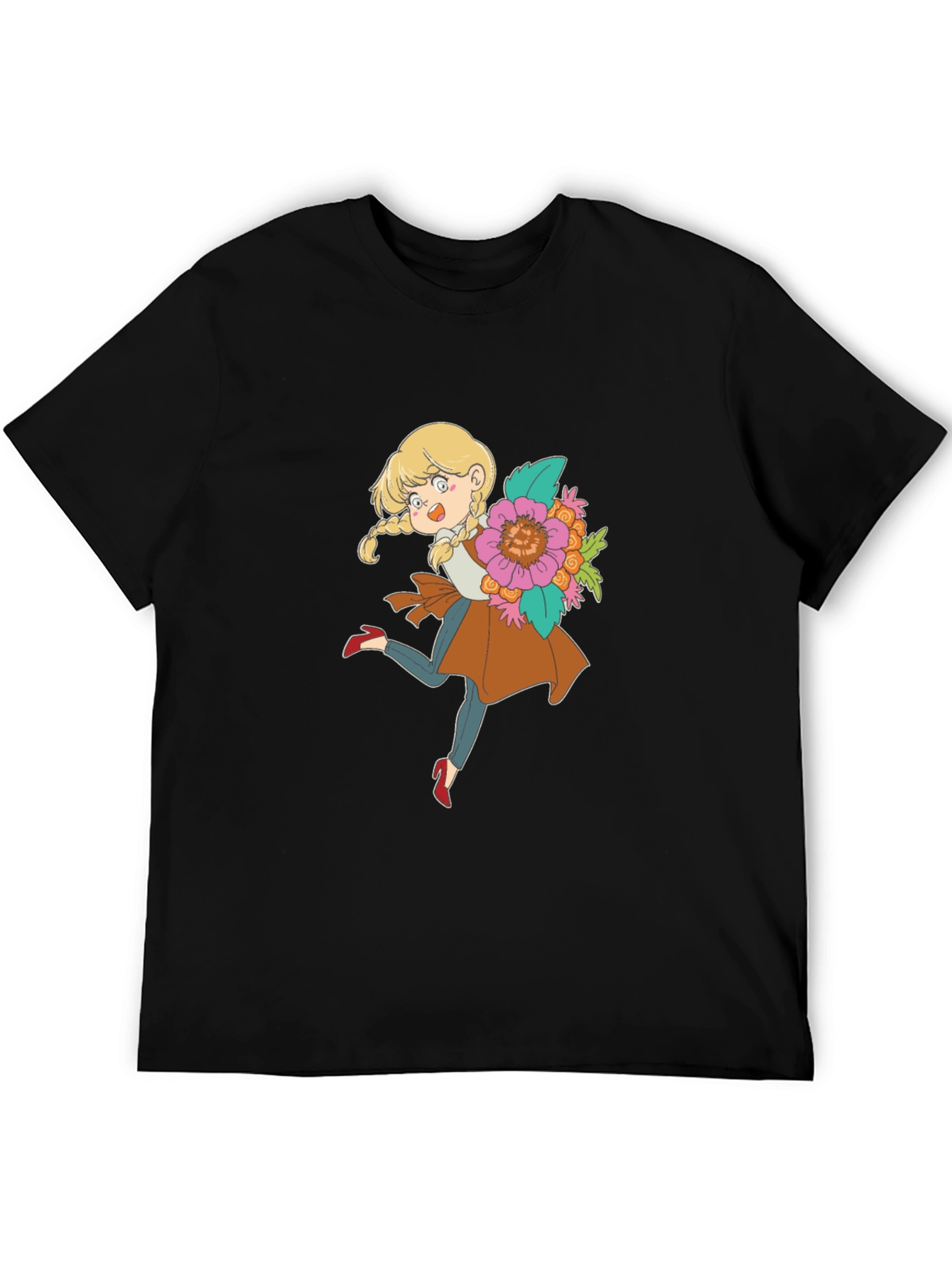 Floral Girl Cartoon Graphic Tee