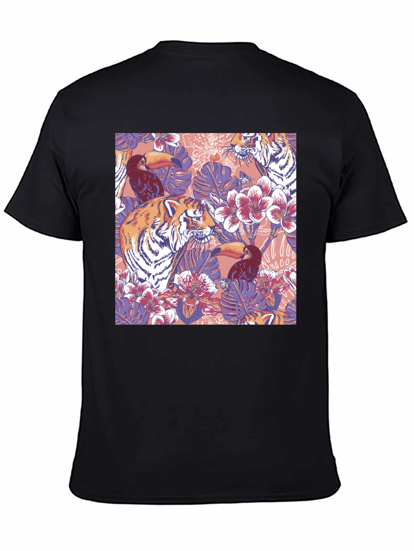 Tropical Tiger Toucan Black T-Shirt