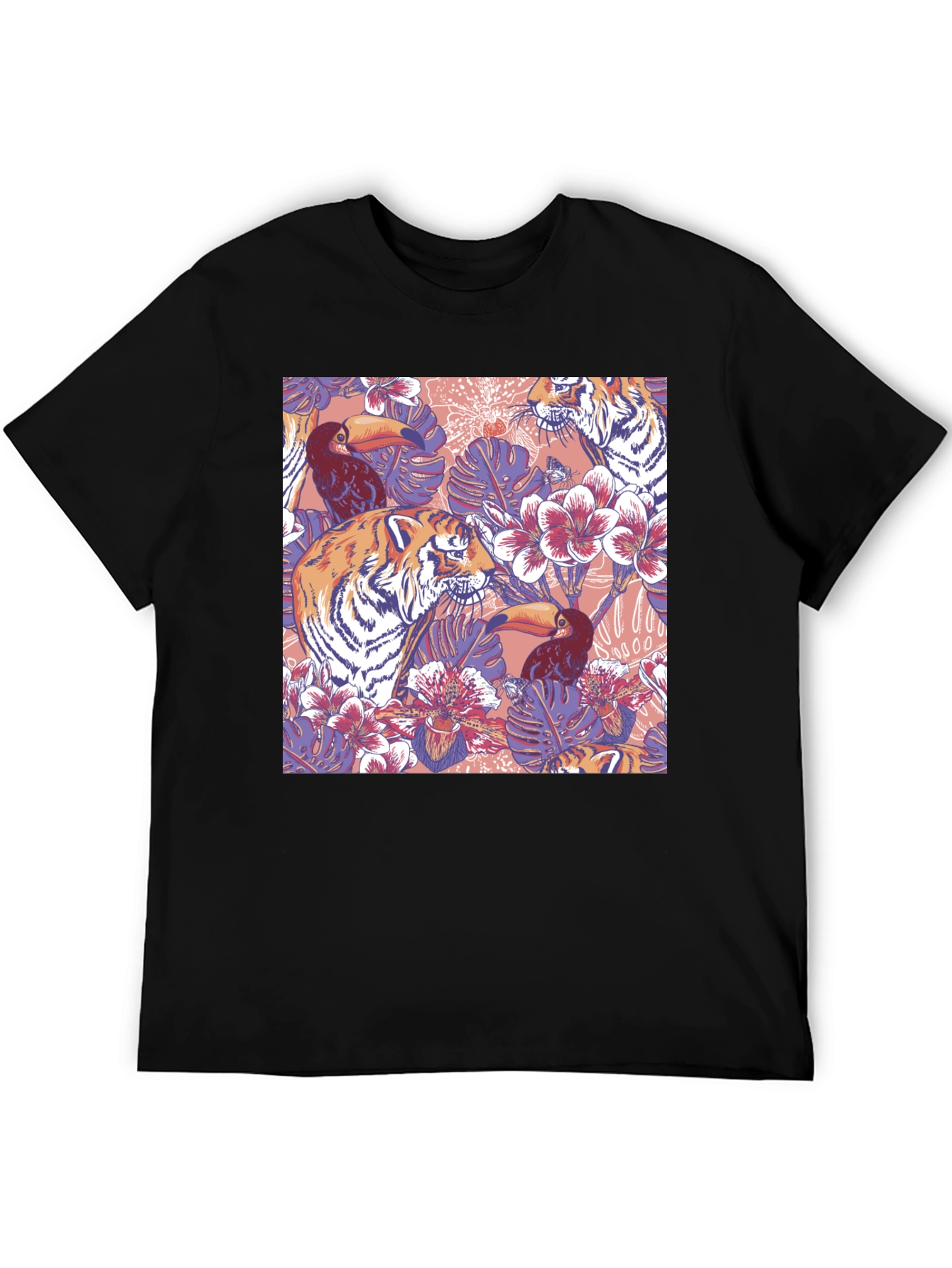 Tropical Tiger Toucan Black T-Shirt