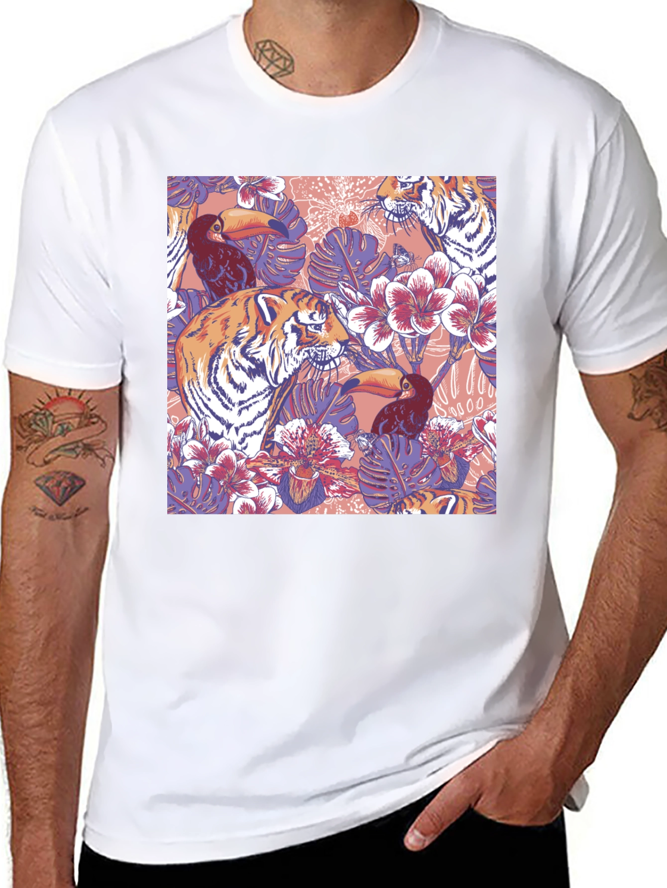 Tropical Tiger Toucan Black T-Shirt