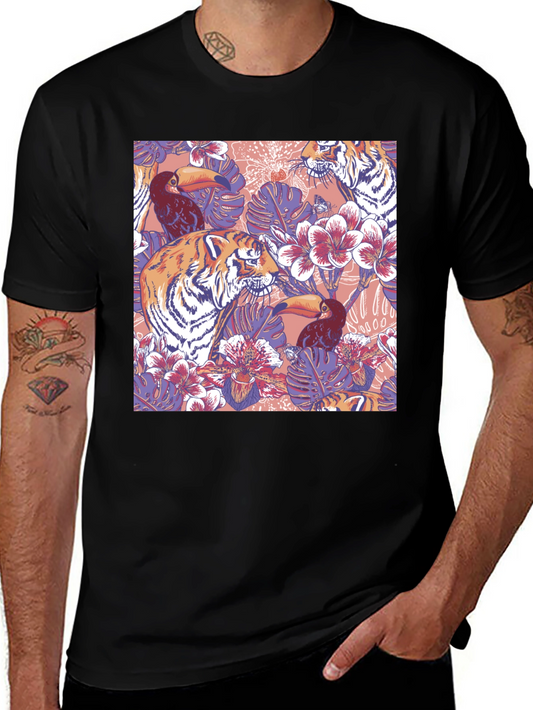 Tropical Tiger Toucan Black T-Shirt